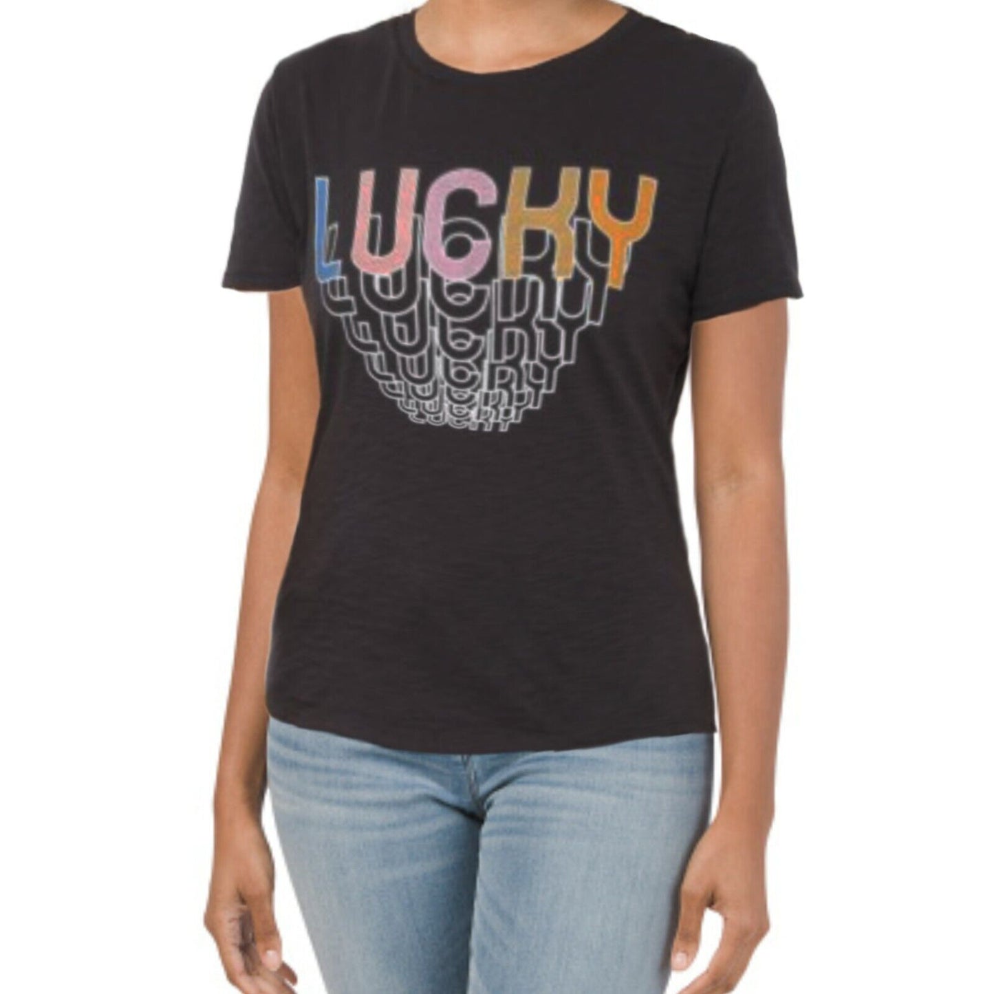 Lucky Brand Women's Cascading Lucky Graphic Print Soft Cotton T-Shirt Top