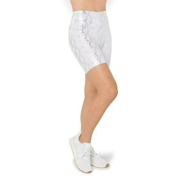 Kyodan Women's Metallic Foil Print High Waist Moisture Wicking Active Biker Shorts