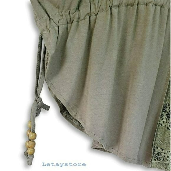 POL Boho Off the Shoulder Lace inserts Cotton blend Blouse Tunic