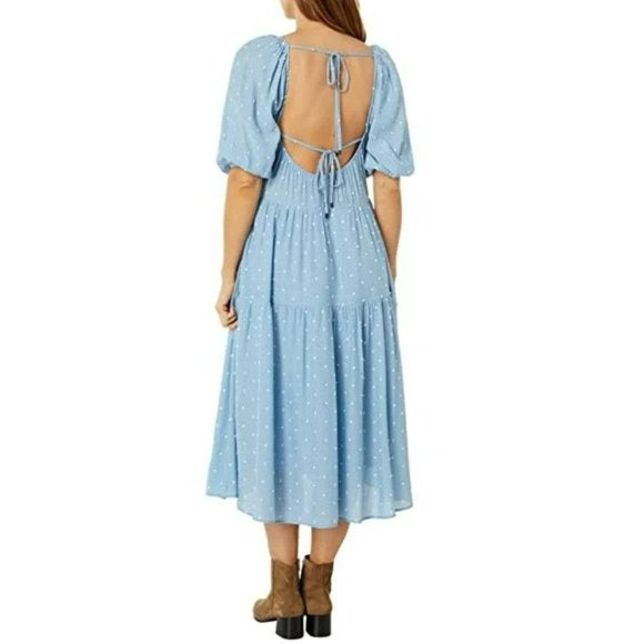 MOON RIVER Clip Dot Cut-out Tie Closure Back Tiered Midi Dress