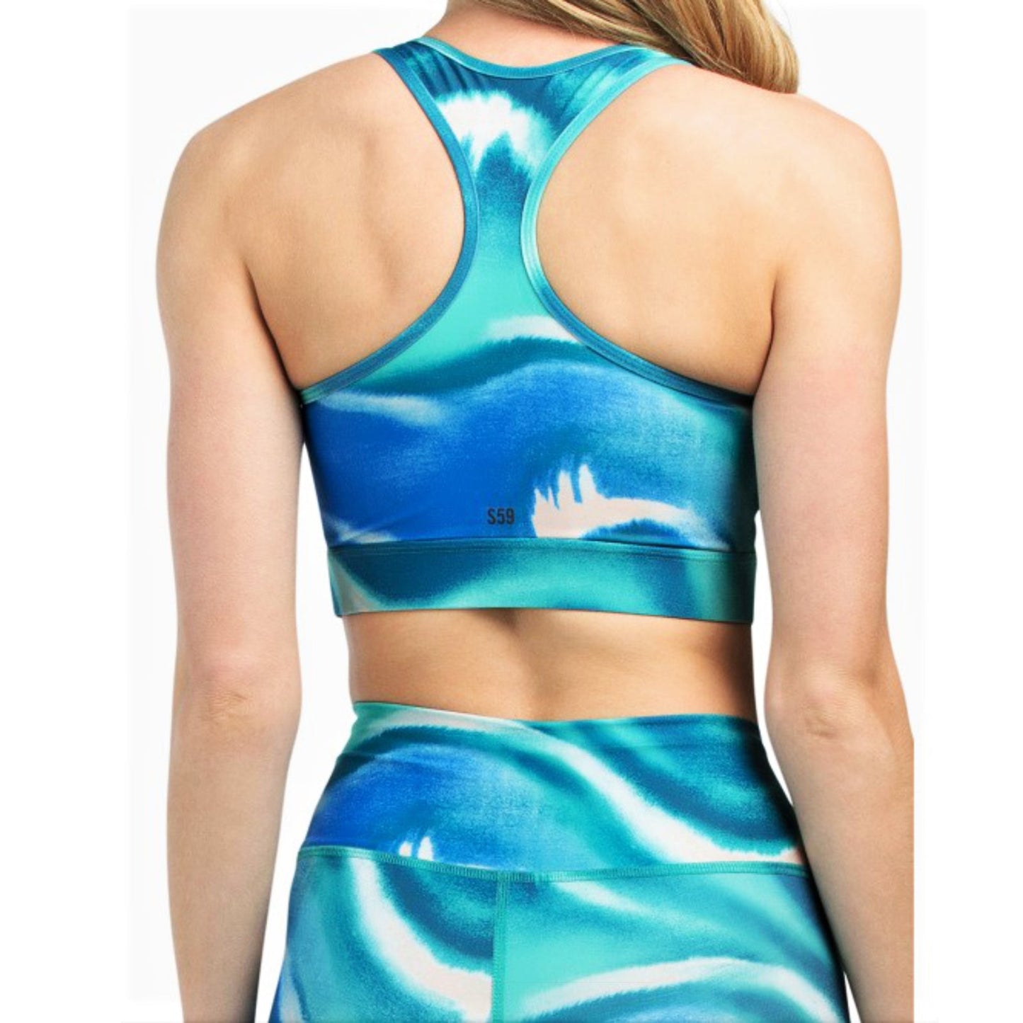 SPLITS59 Women's High Waist Moister Wicking Marbled Print Bardot Leggings and Top Collection
