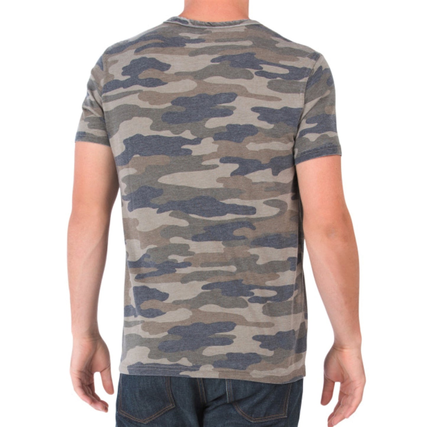 Lucky Brand Venice Burnout Notch Neck Camo Print Ultra Soft Cotton T-Shirt