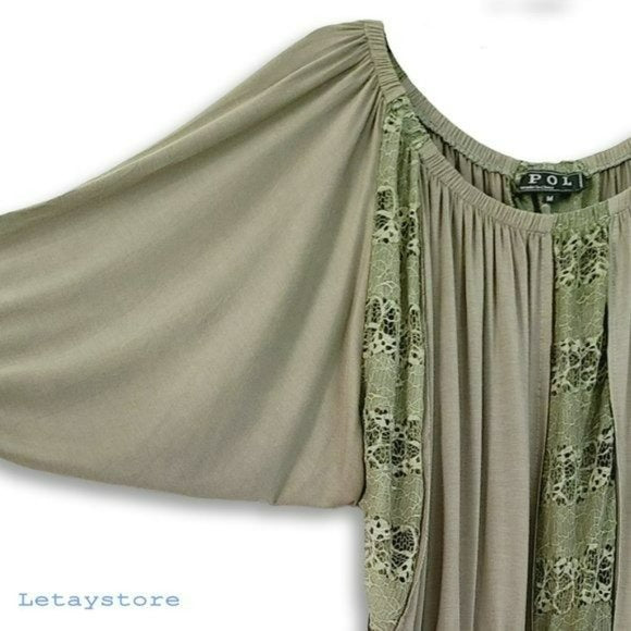POL Boho Off the Shoulder Lace inserts Cotton blend Blouse Tunic