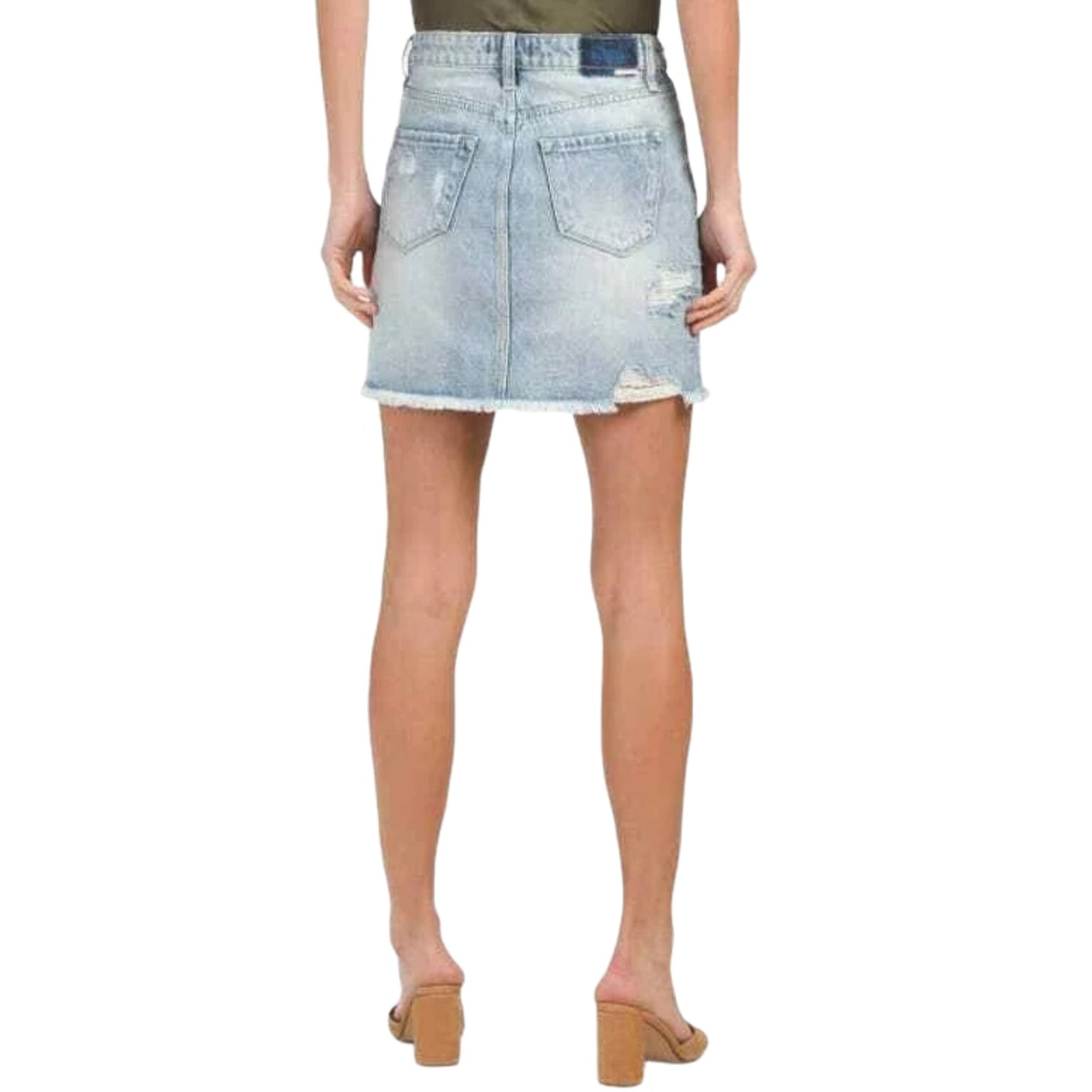 DEAR JOHN Women's Kaylee High Rise Frayed Hem Jean Destructed Denim Mini Skirt
