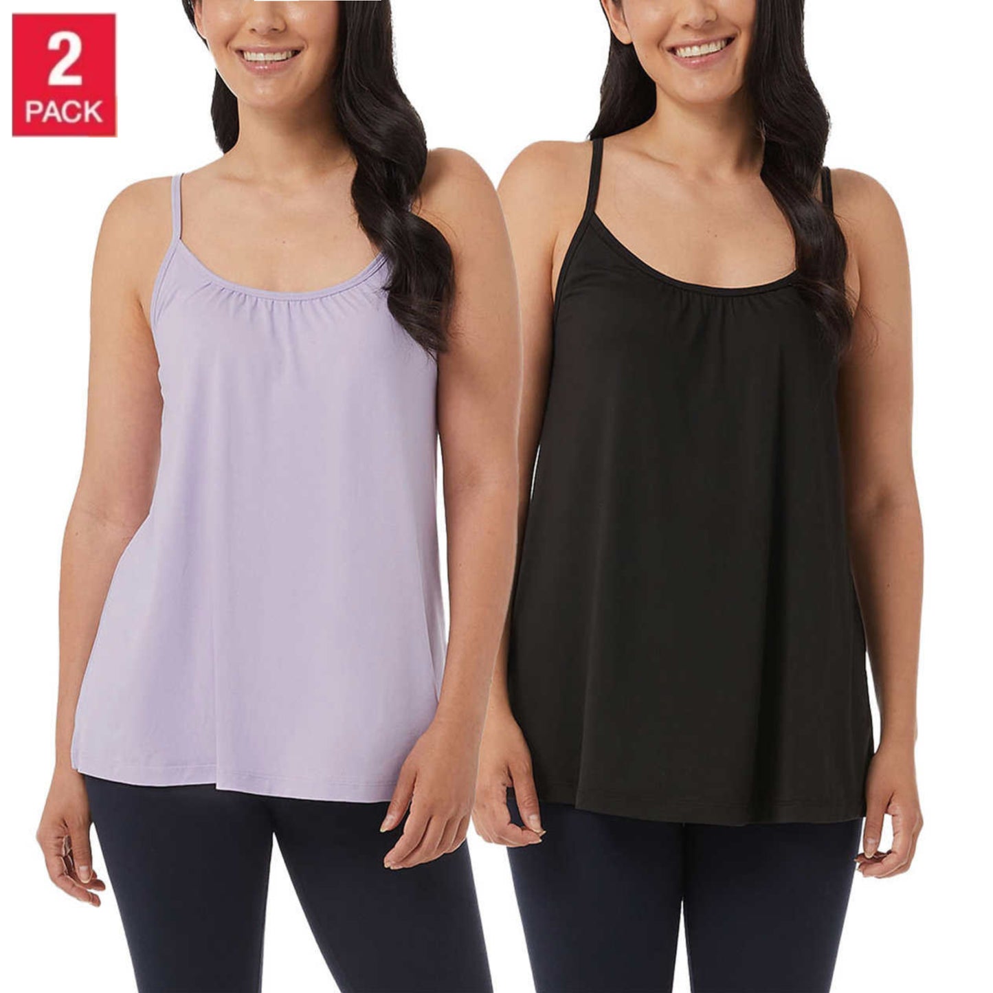32 Degrees Women's 2-Pack Wire Free Built-in Bra Stretch Top Relaxed Fit Camisole