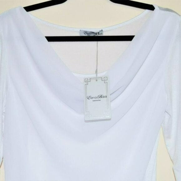 Elena Baldi Made in Italy Drape Neck Drawstring Chiffon Overlay Blouse Top