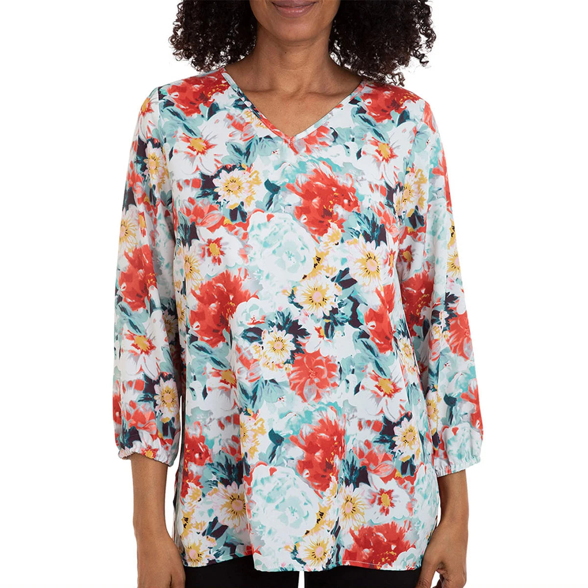 Mario Serrani Women's Floral Print V-Neck Tunic Blouse