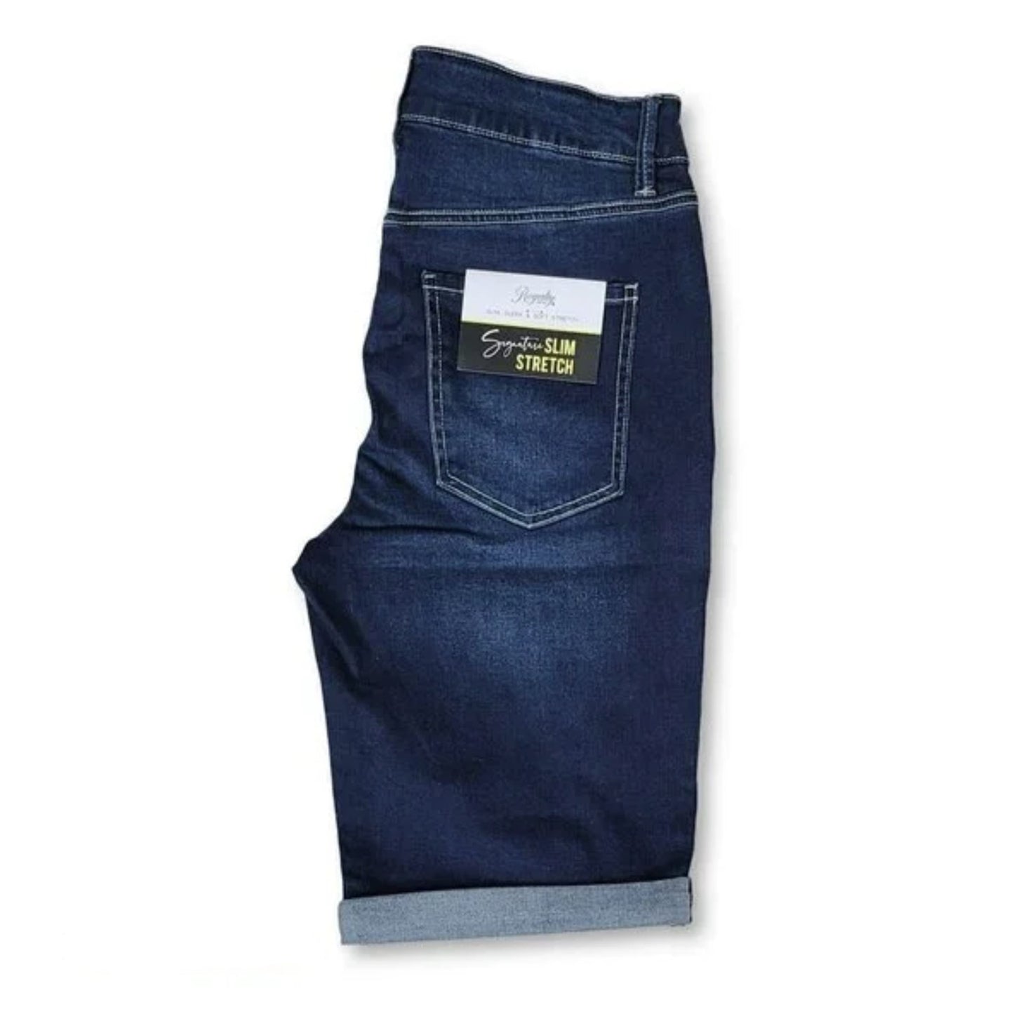 Royalty Women's High Rise Roll Cuff Destructed Denim Slim Bermuda Jean Shorts