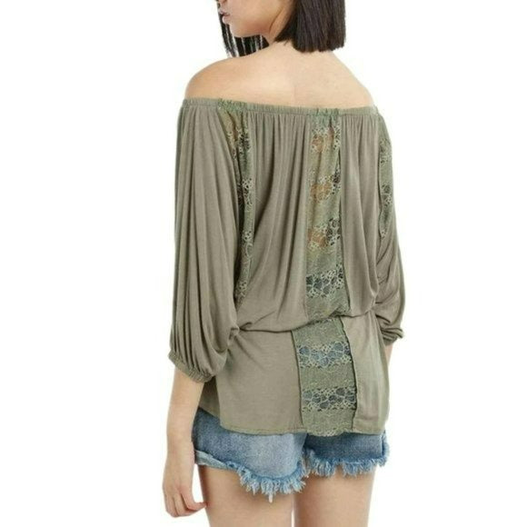 POL Boho Off the Shoulder Lace inserts Cotton blend Blouse Tunic