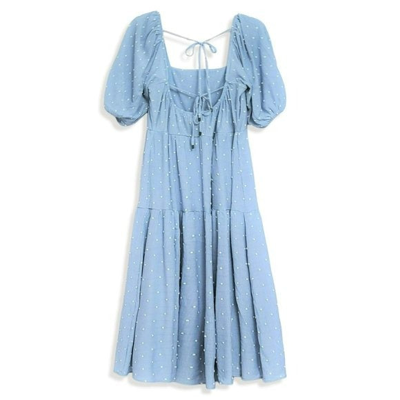 MOON RIVER Clip Dot Cut-out Tie Closure Back Tiered Midi Dress