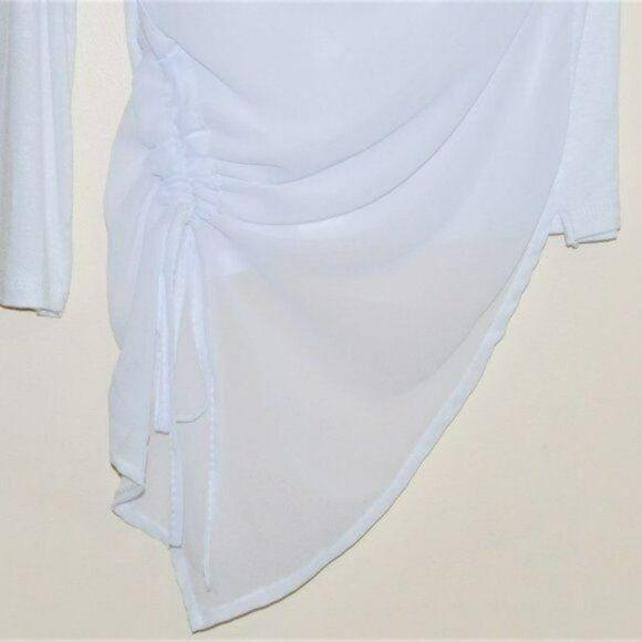 Elena Baldi Made in Italy Drape Neck Drawstring Chiffon Overlay Blouse Top