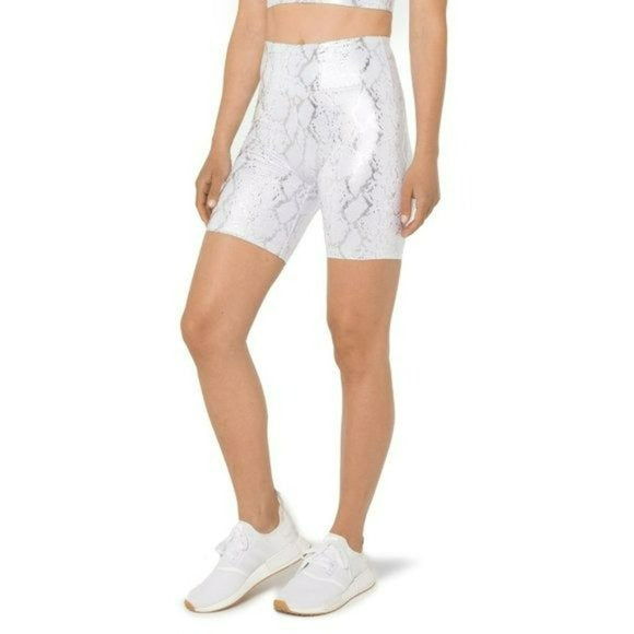 Kyodan Women's Metallic Foil Print High Waist Moisture Wicking Active Biker Shorts