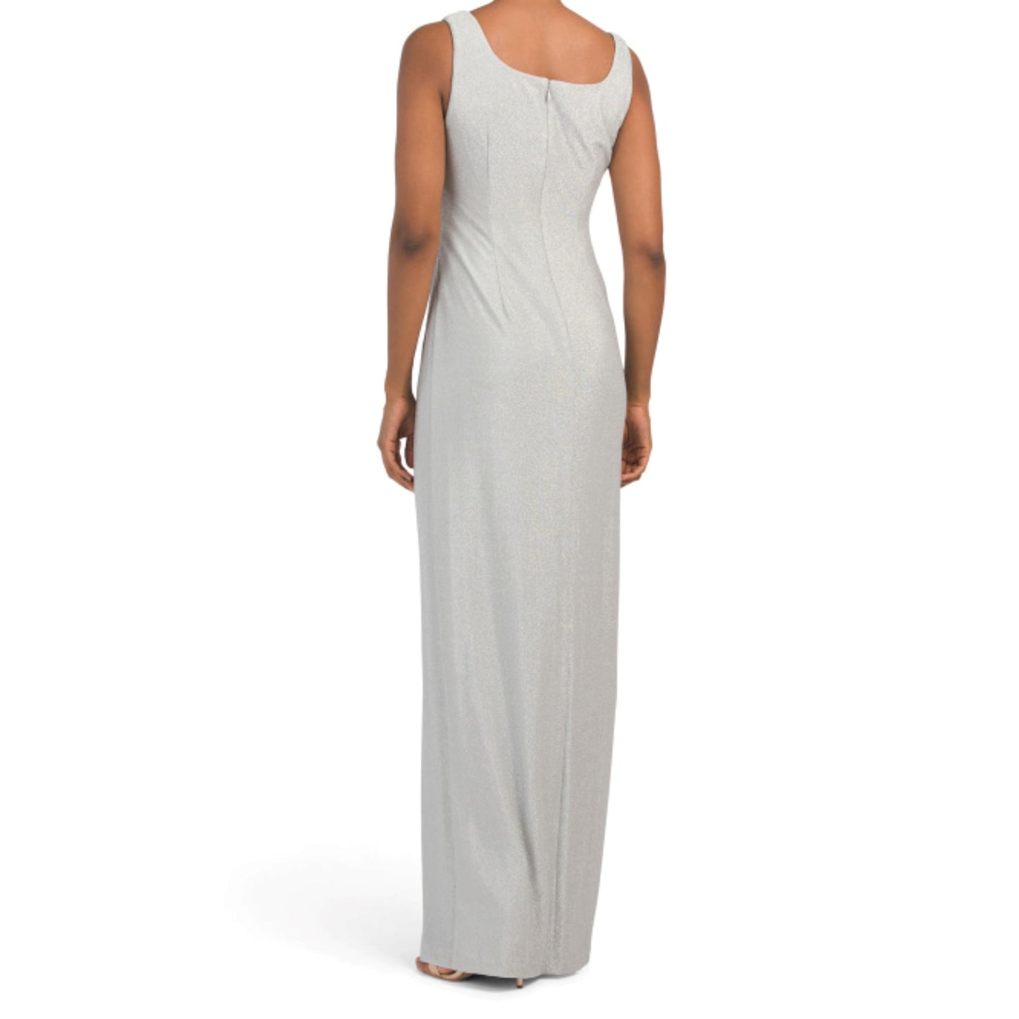 Adrianna Papell Women's Shimmer Metallic Sleeveless Side Pleats Front Slit Gown Maxi Dres