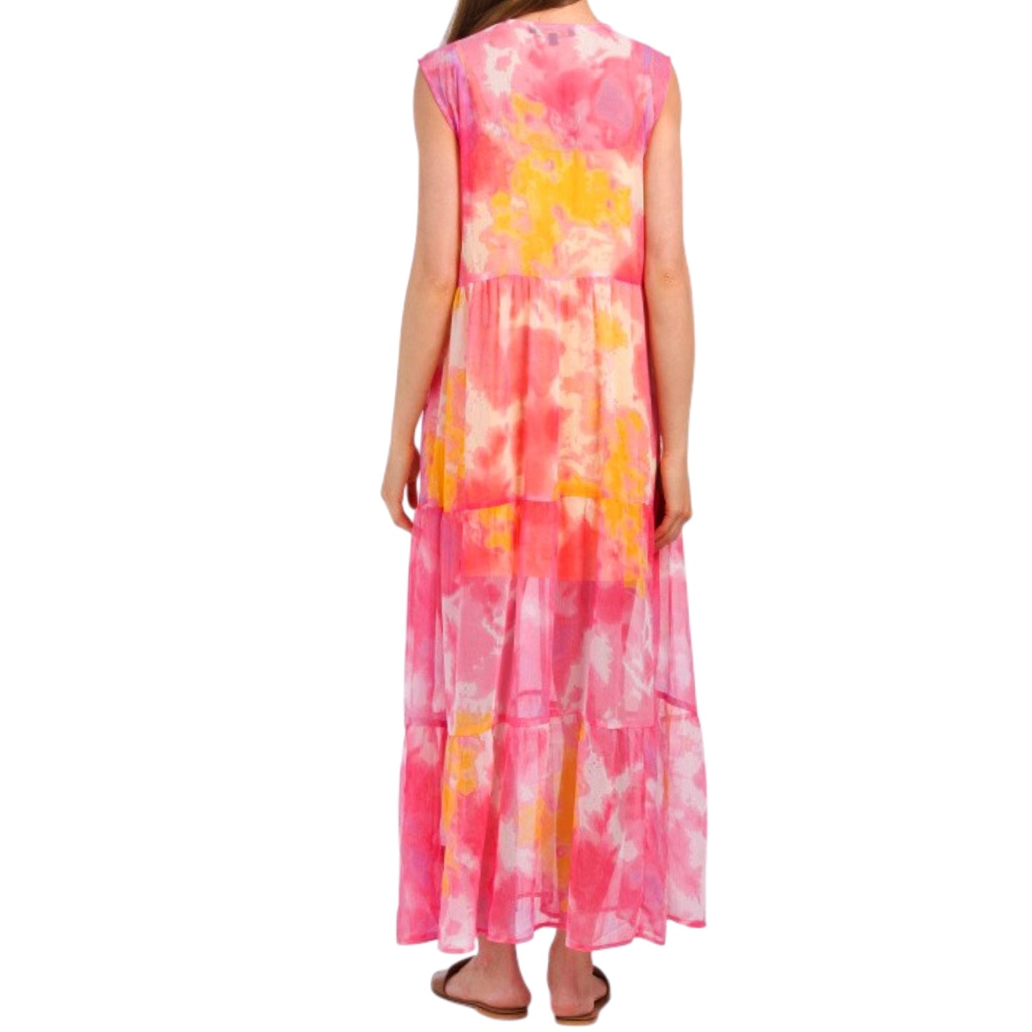AMERICA & BEYOND Abstract Print Relaxed Fit Tiered Sheer Cover-up Maxi Dress