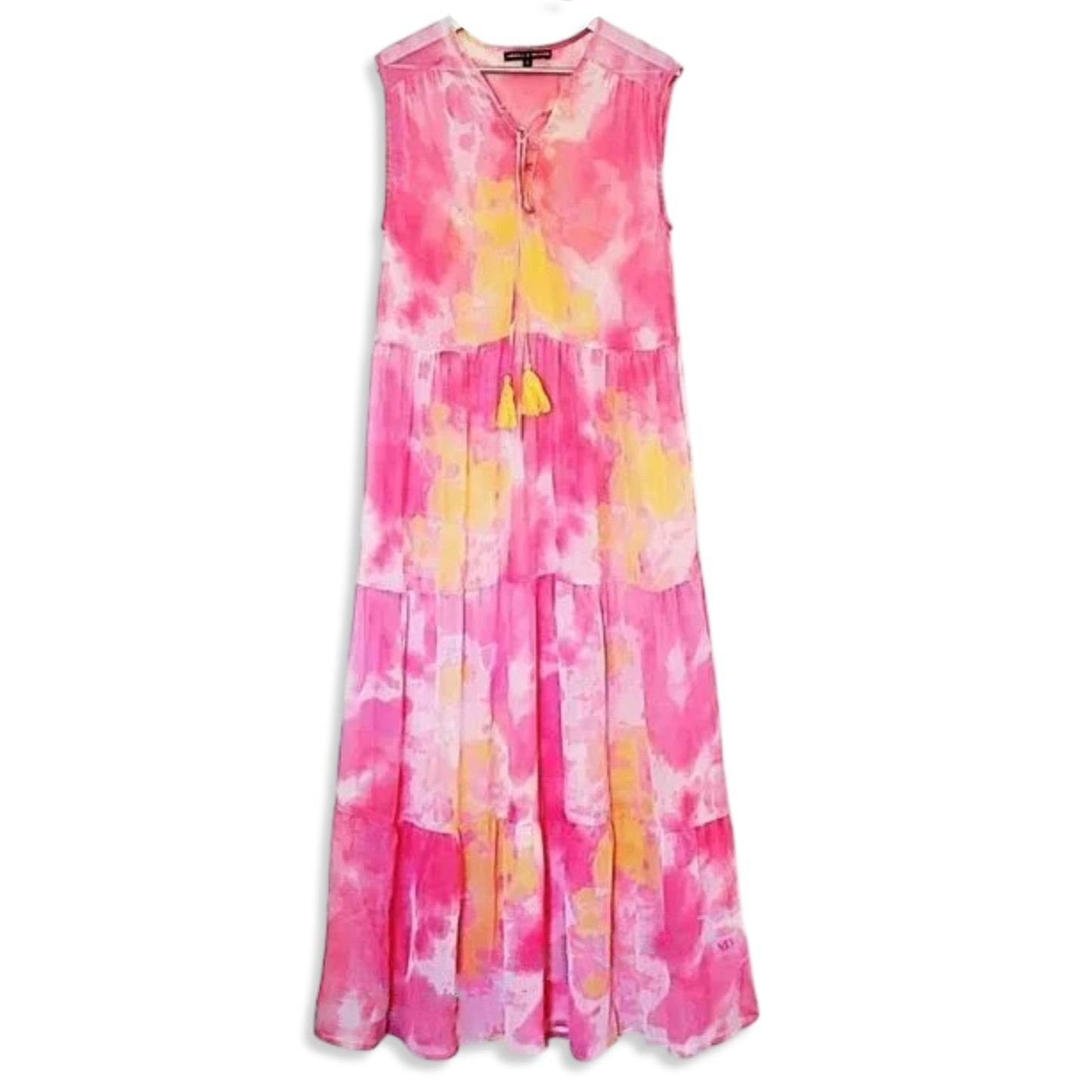 AMERICA & BEYOND Abstract Print Relaxed Fit Tiered Sheer Cover-up Maxi Dress
