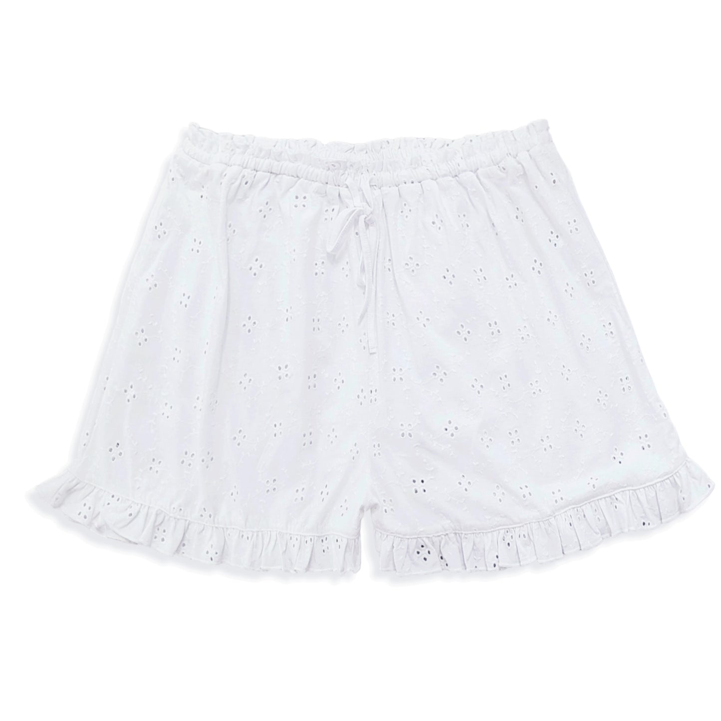 ASOS Cotton Eyelet Broderie Ruffle Trim Tie Waist Shorts