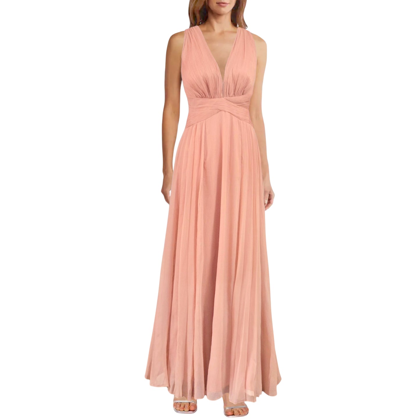 ASOS Women's Wrap Waist Ruched Bodice Pleated Gown Maxi Dress