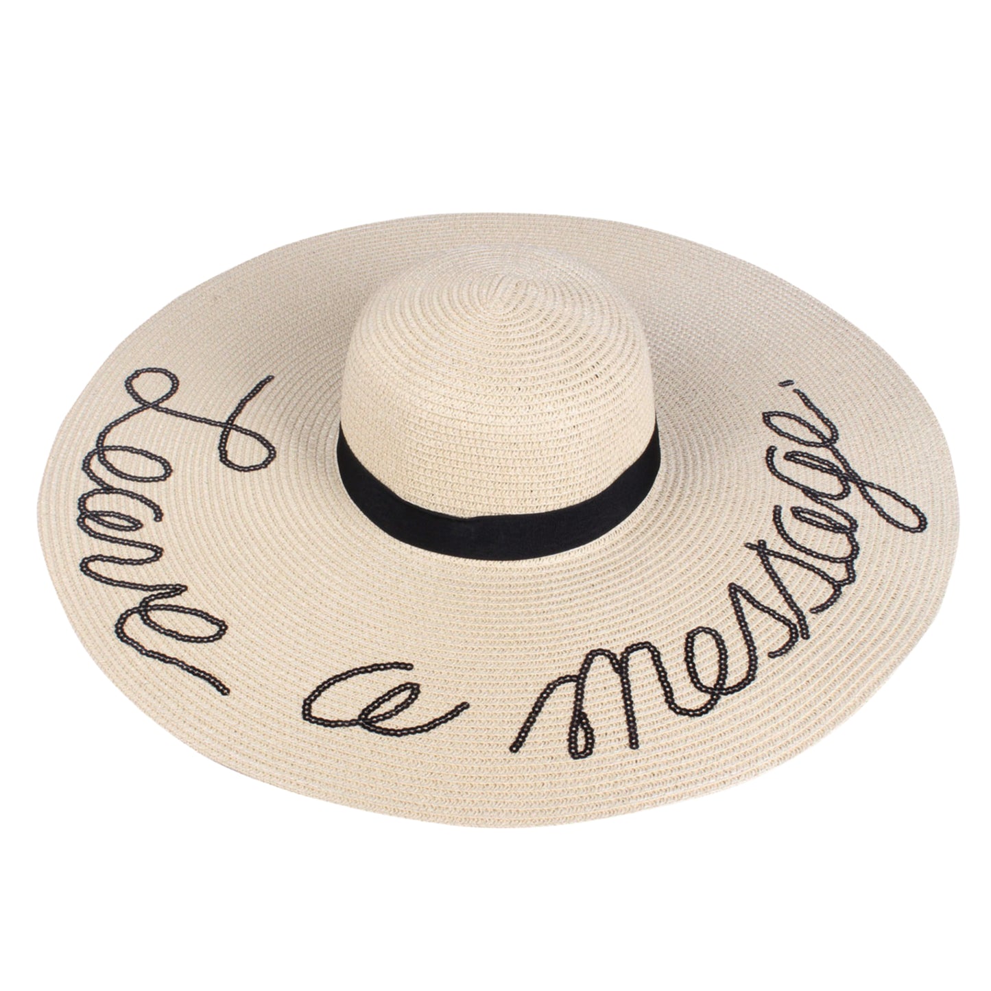 A&O Women's LEAVE A MESSAGE Sequin Lettering Wide Brim Straw Floppy Sun Hat