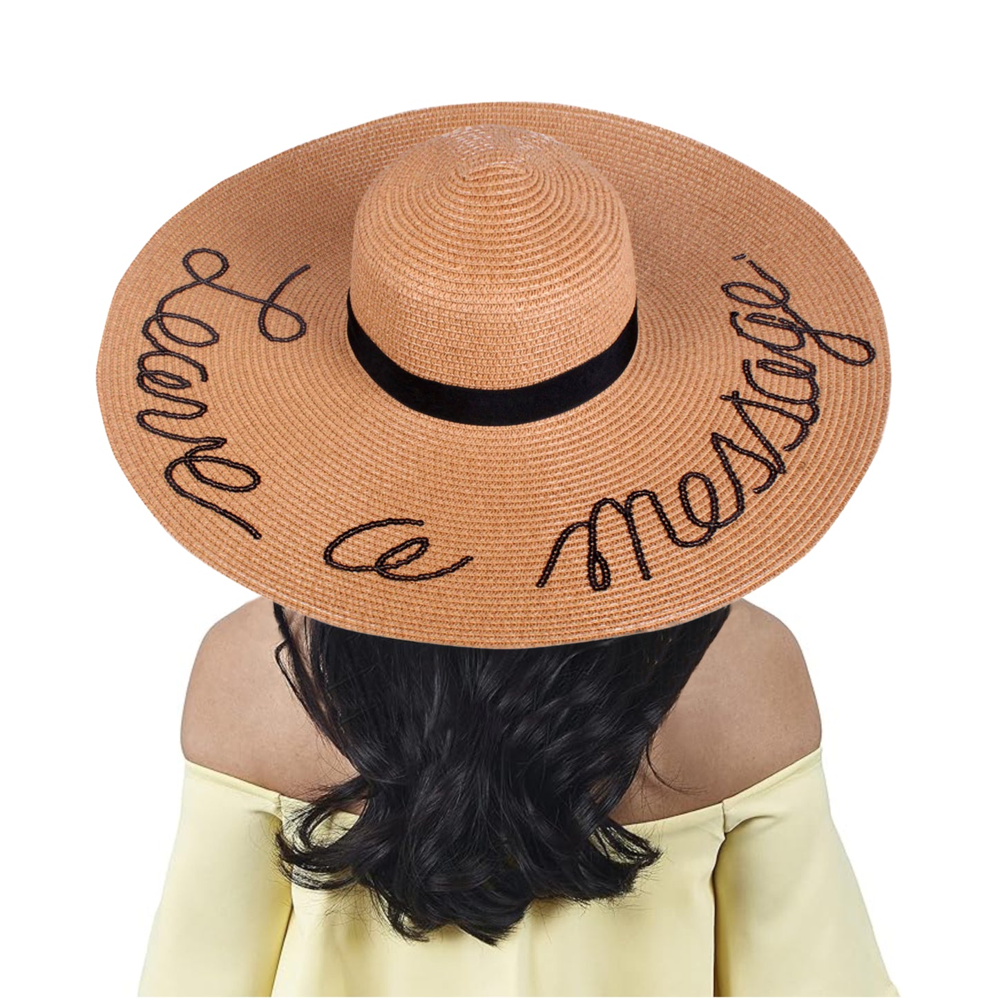 A&O Women's LEAVE A MESSAGE Sequin Lettering Wide Brim Straw Floppy Sun Hat