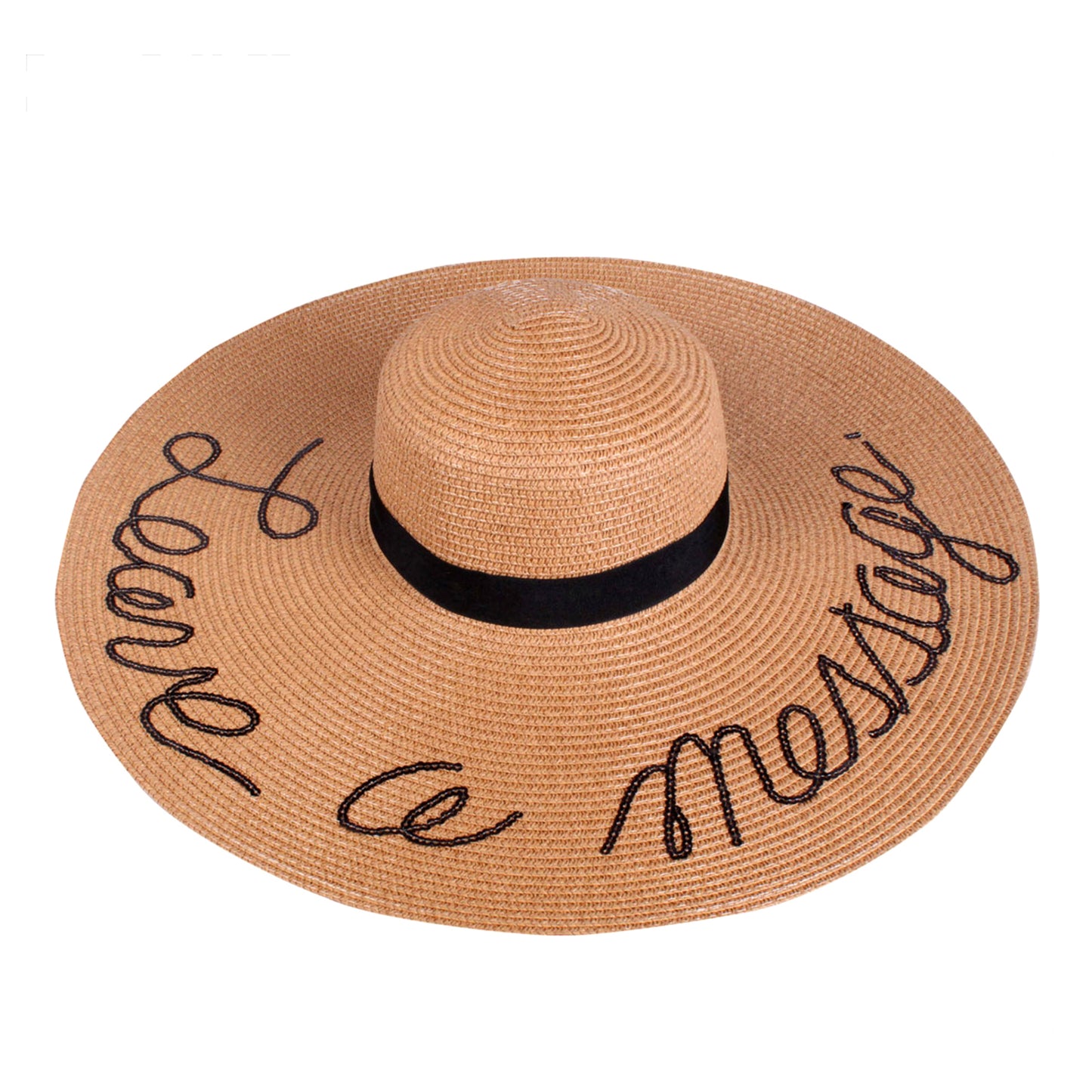 A&O Women's LEAVE A MESSAGE Sequin Lettering Wide Brim Straw Floppy Sun Hat