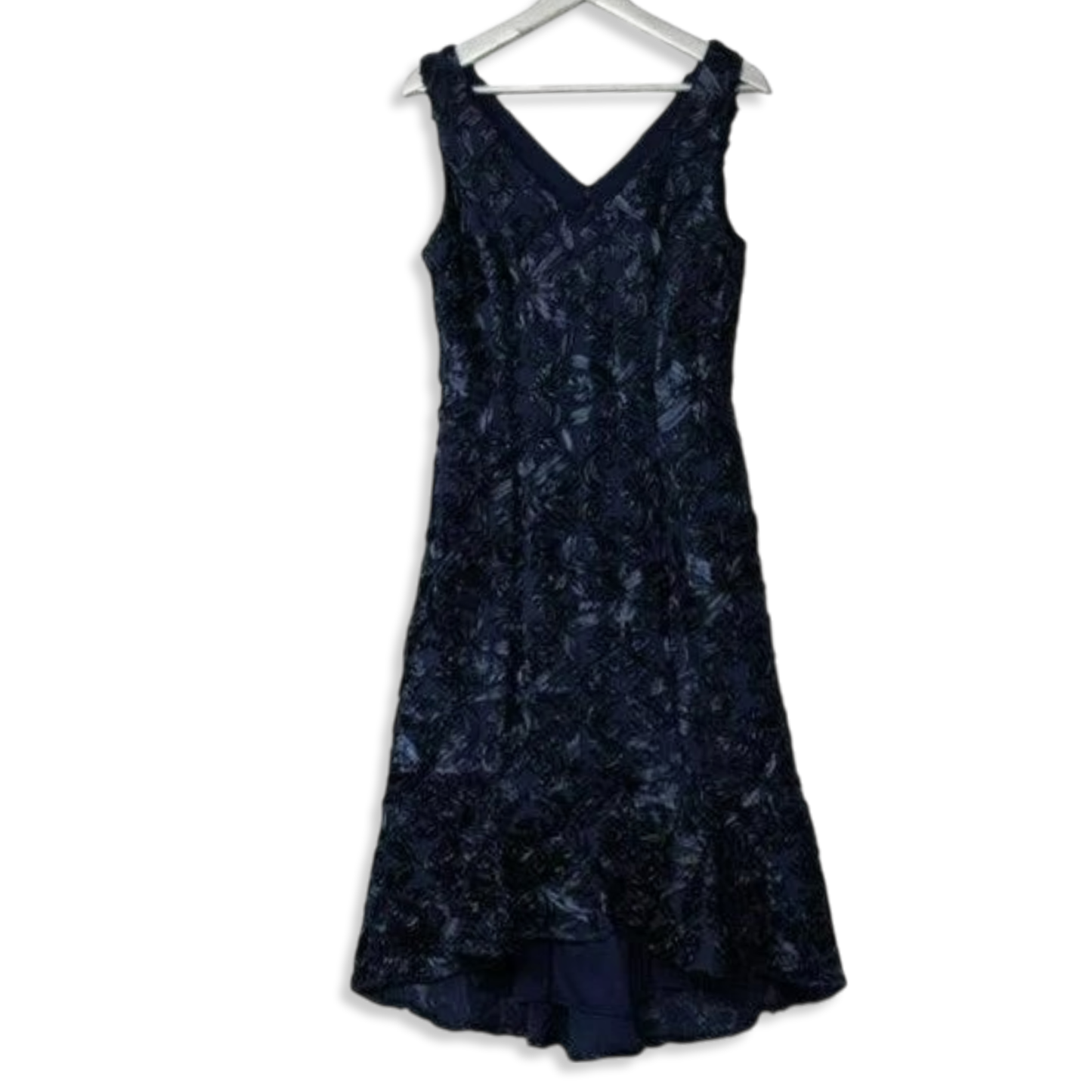 Alex Evening Women's Soutache Embroidered Lace Hi-Low Hem Flounce Midi Dress