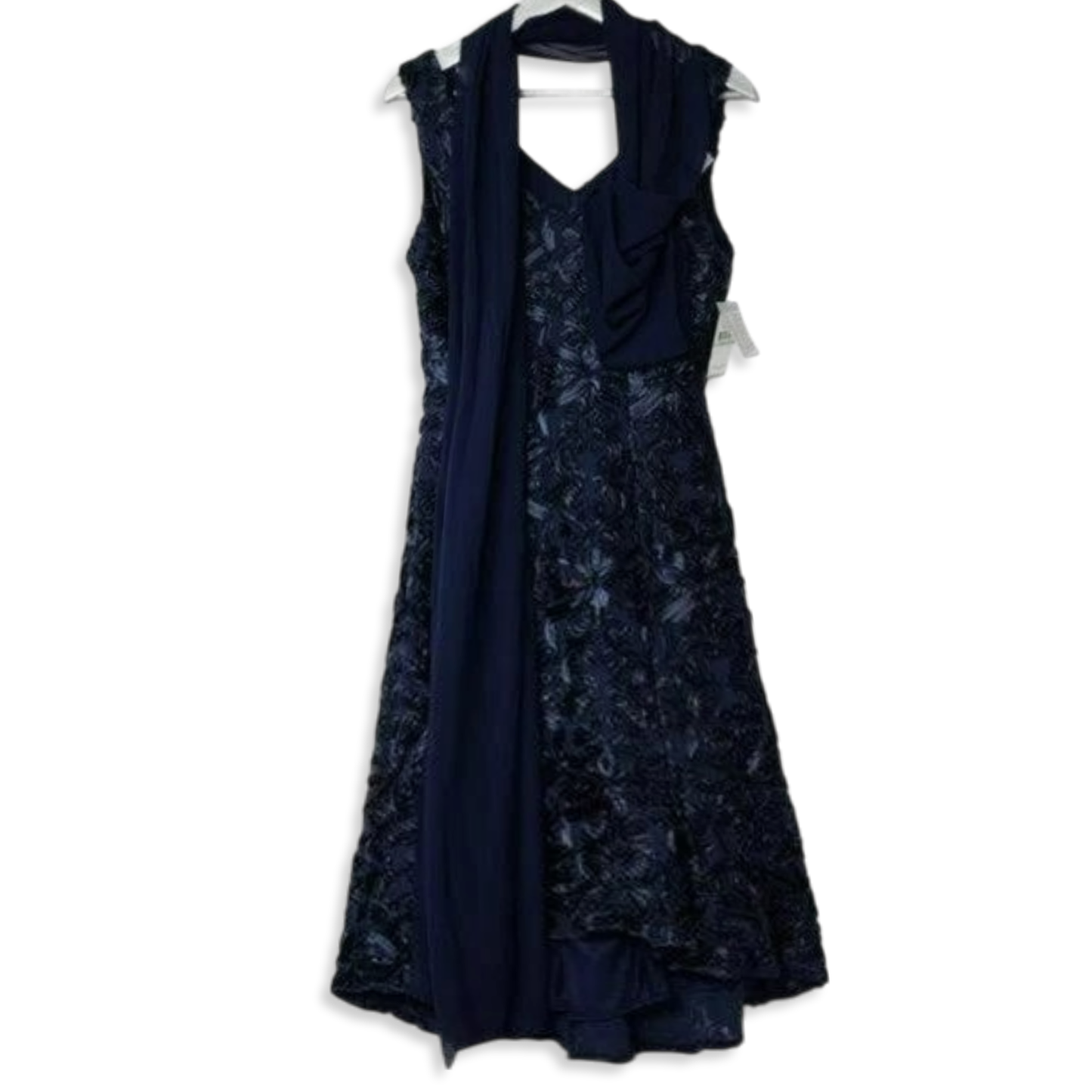Alex Evening Women's Soutache Embroidered Lace Hi-Low Hem Flounce Midi Dress