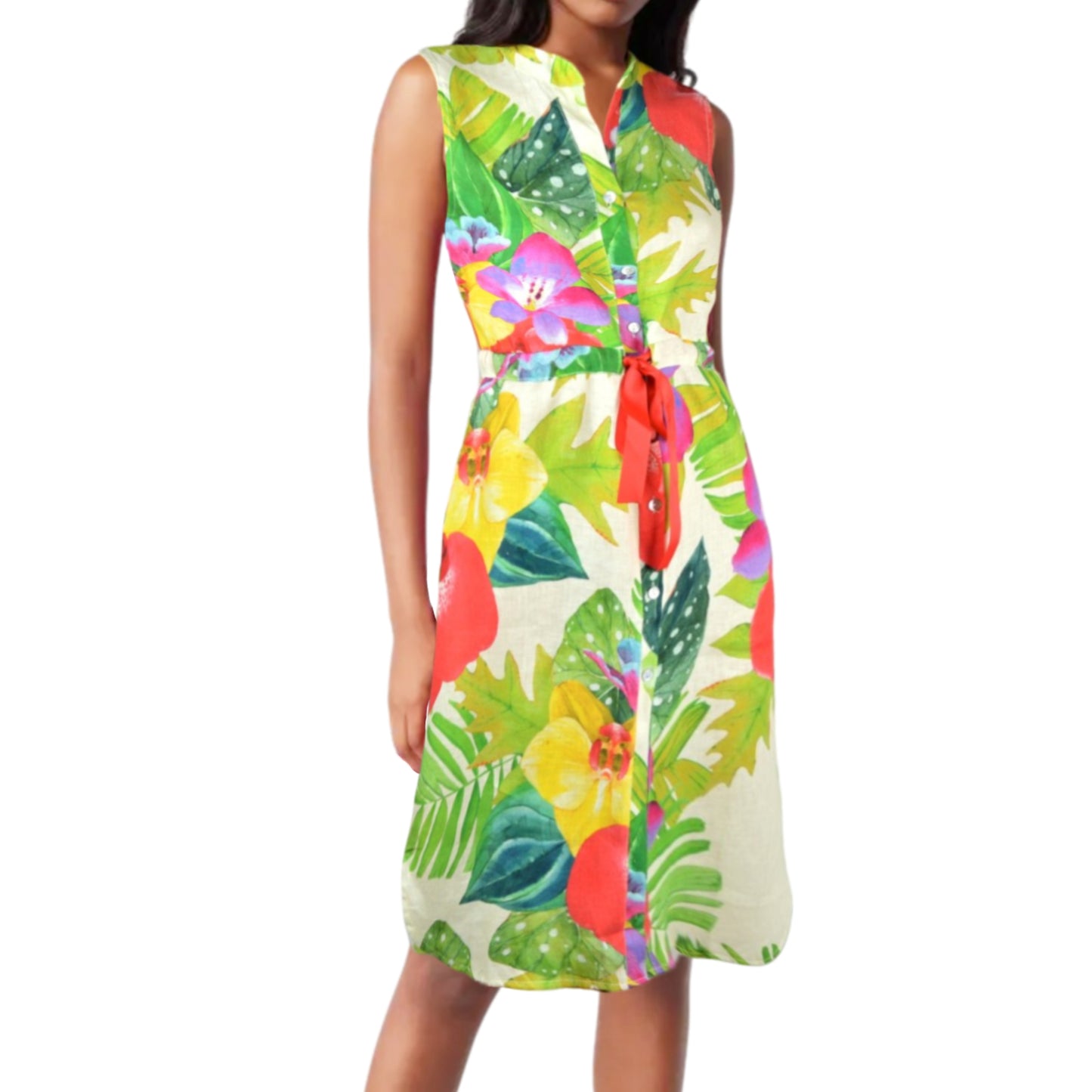 Allegra Masetti Women's Tropical Print Button Front Linen Shirt Dress