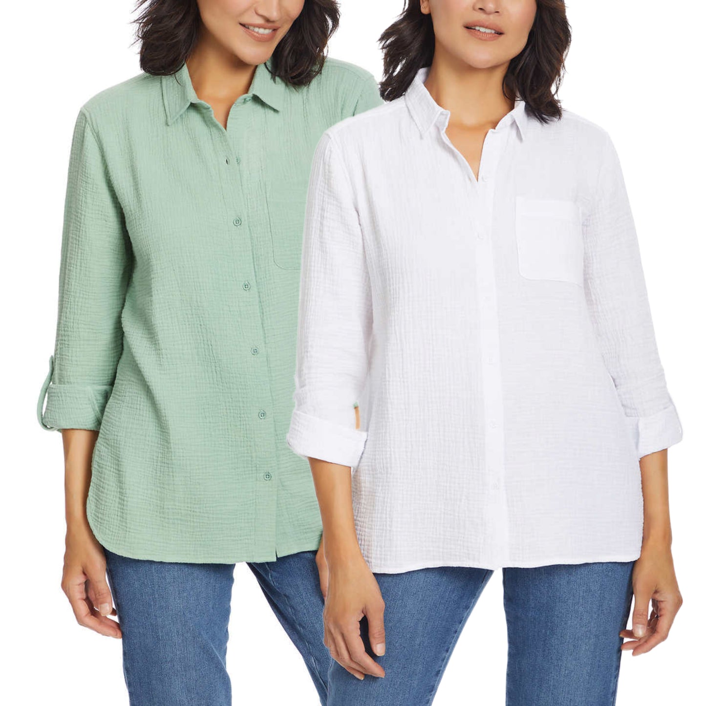 Anne Klein Women's Lightweight Cotton Gauze Top Button Front Shirt
