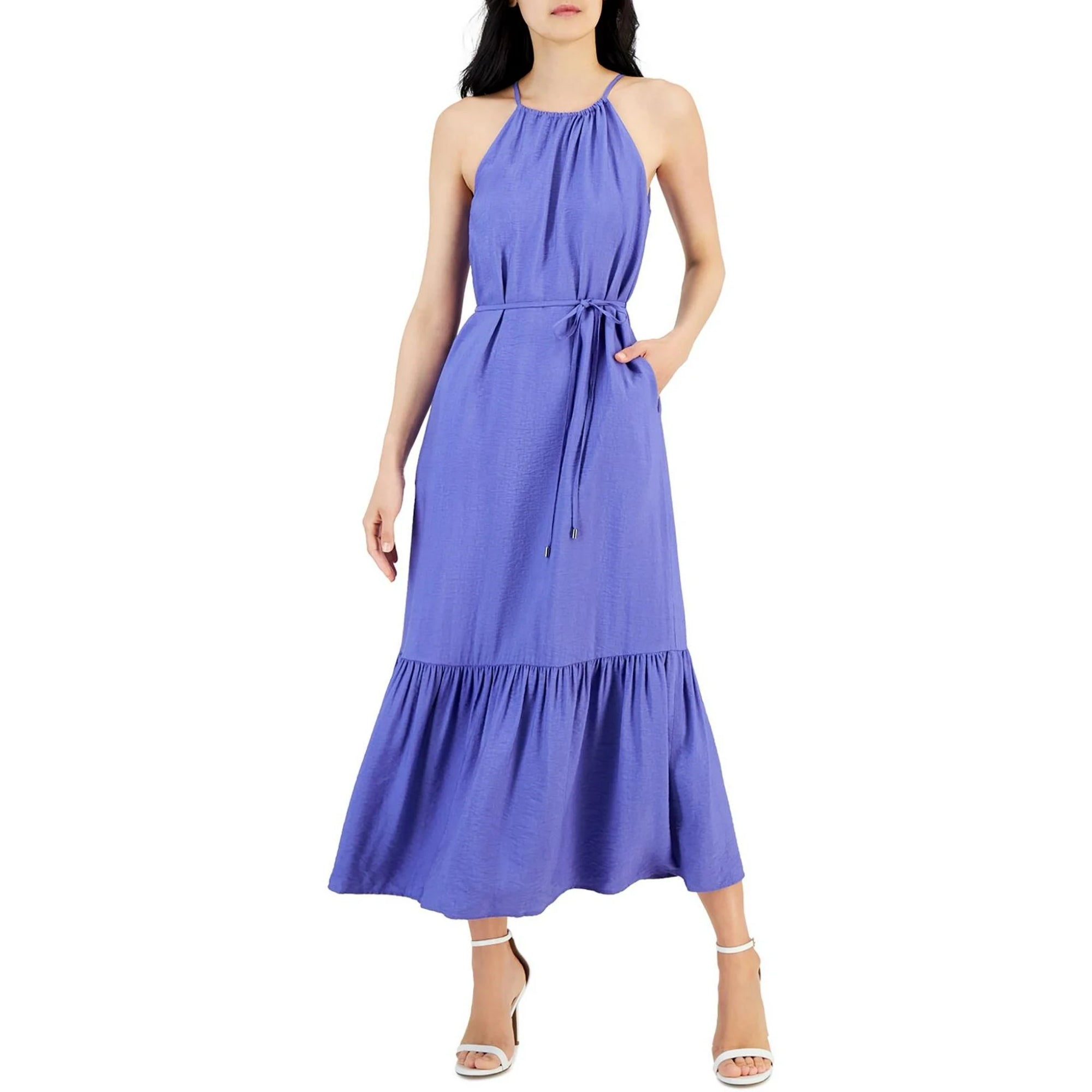 Anne Klein Womens Halter Tiered Maxi Dress Purple 10 Anne Klein Womens Halter Tiered Maxi Dress Purple 10