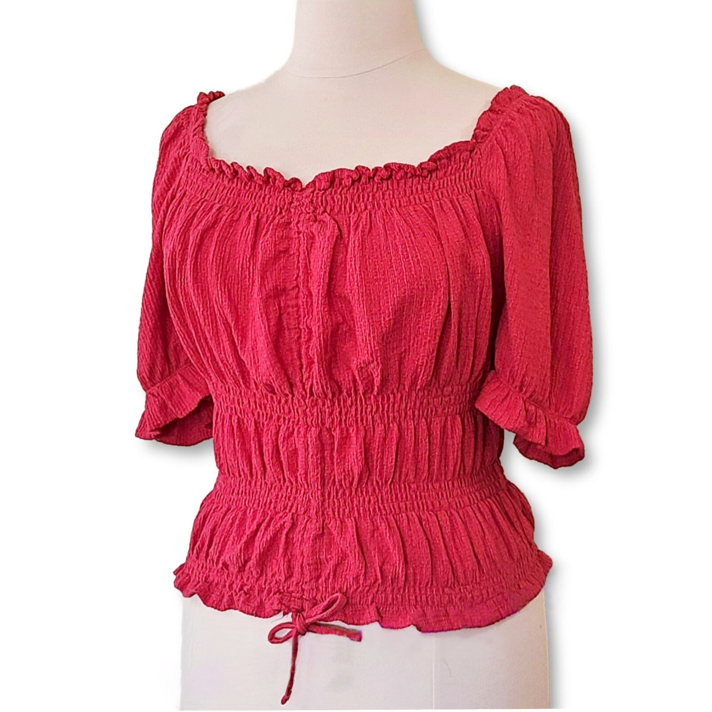 Anthropologie Pilcro V-Neck Ruffle Puff Sleeve Cinched Waist Blouse Top
