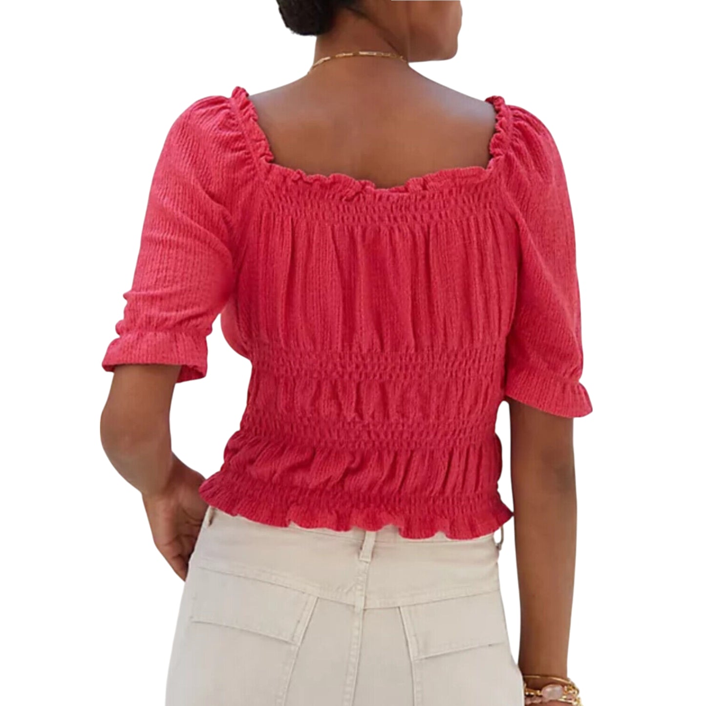 Anthropologie Pilcro V-Neck Ruffle Puff Sleeve Cinched Waist Blouse Top