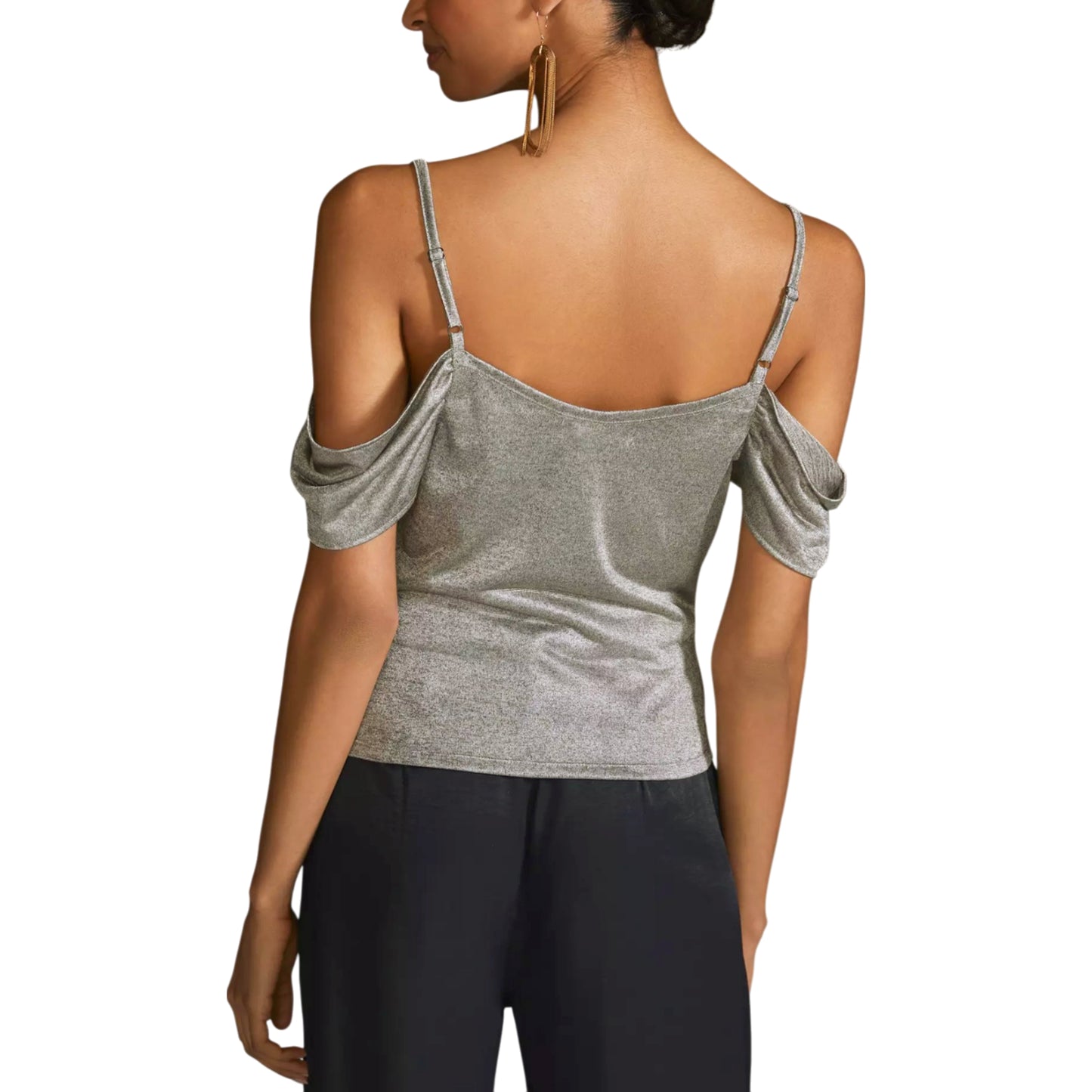 Anthropologie Women's Metallic Cowl Drape Neck Off The Shoulder Blouse Top