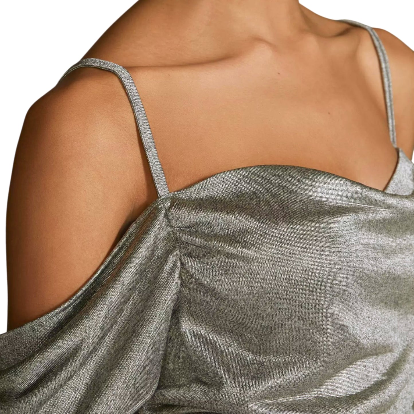 Anthropologie Women's Metallic Cowl Drape Neck Off The Shoulder Blouse Top