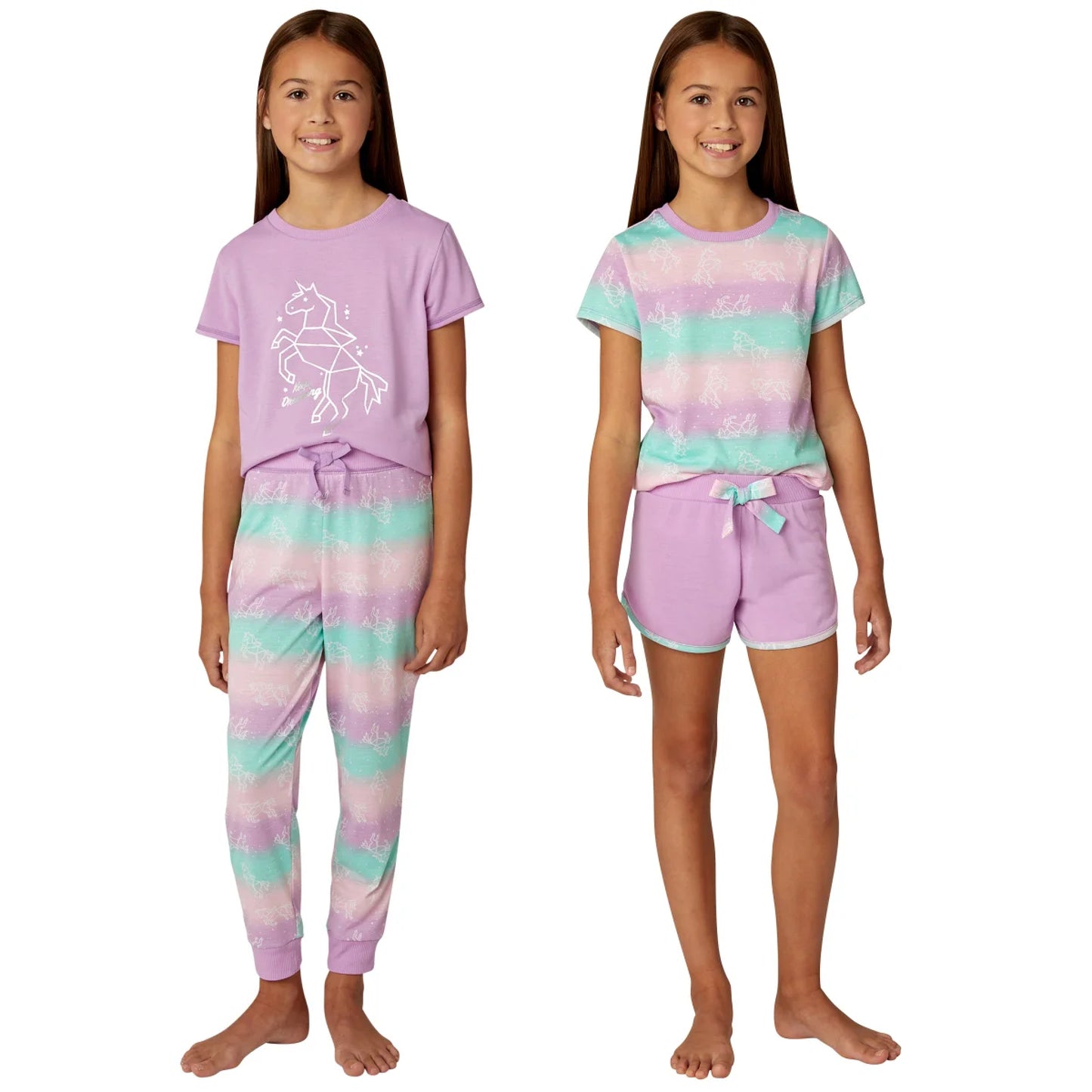 BCBG Girls Youth Unicorn 4-Piece PJ Tee, Pants & Shorts Pajama Lounge Set