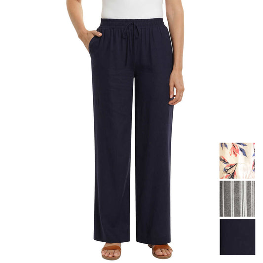 Briggs Women's Wide Leg Lightweight Linen Blend 2 Pockets Floral Pants