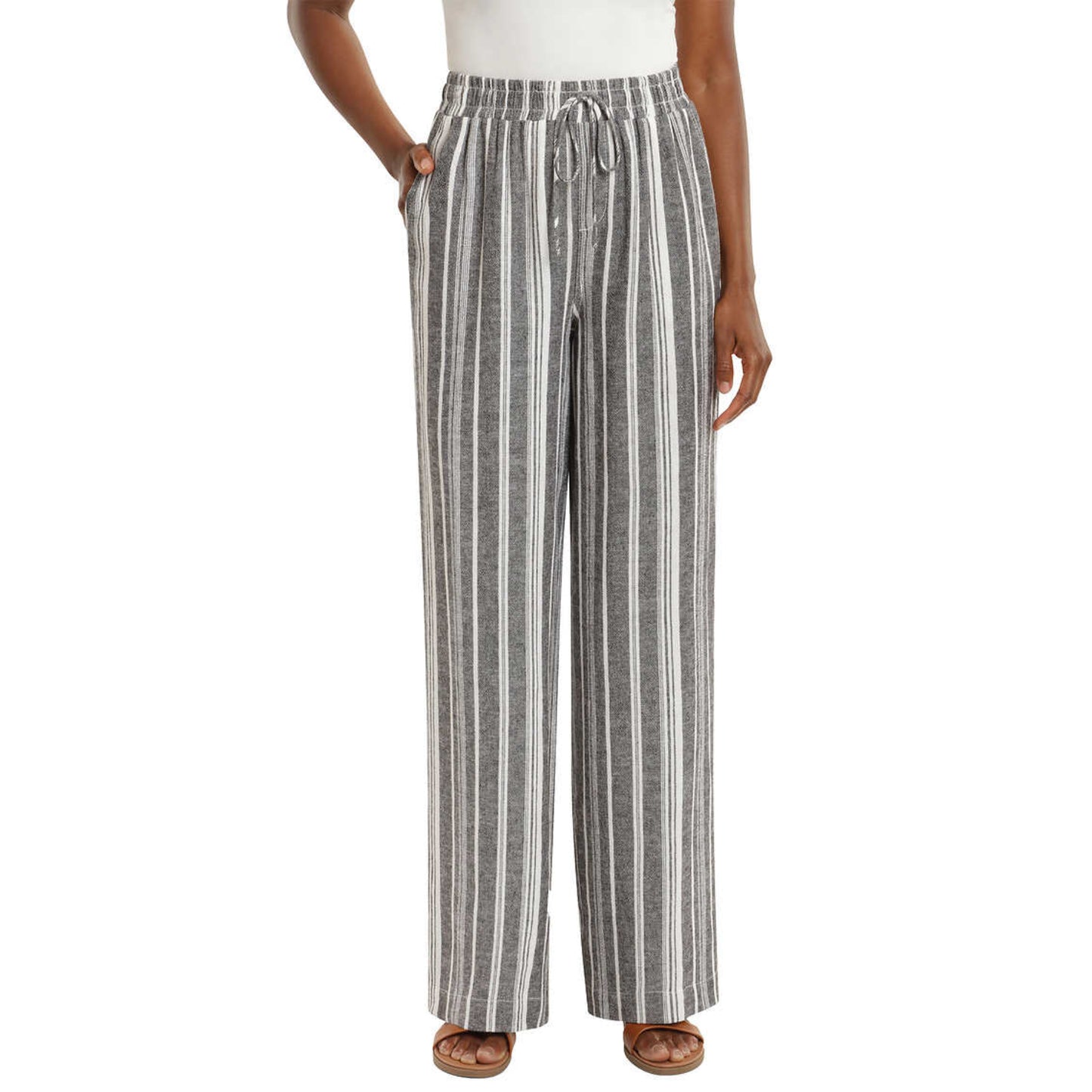 Briggs Women's Wide Leg Lightweight Linen Blend 2 Pockets Floral Pants