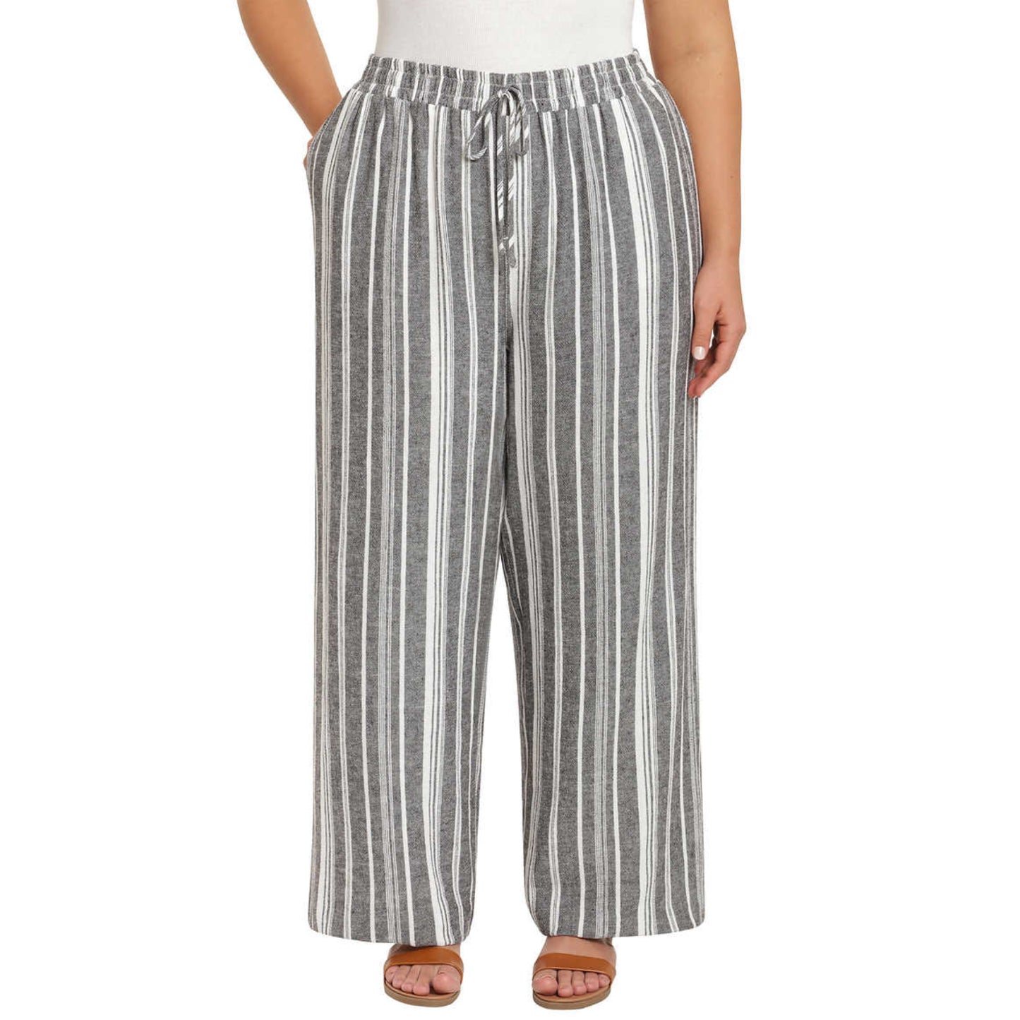 Briggs Women's Wide Leg Lightweight Linen Blend 2 Pockets Floral Pants
