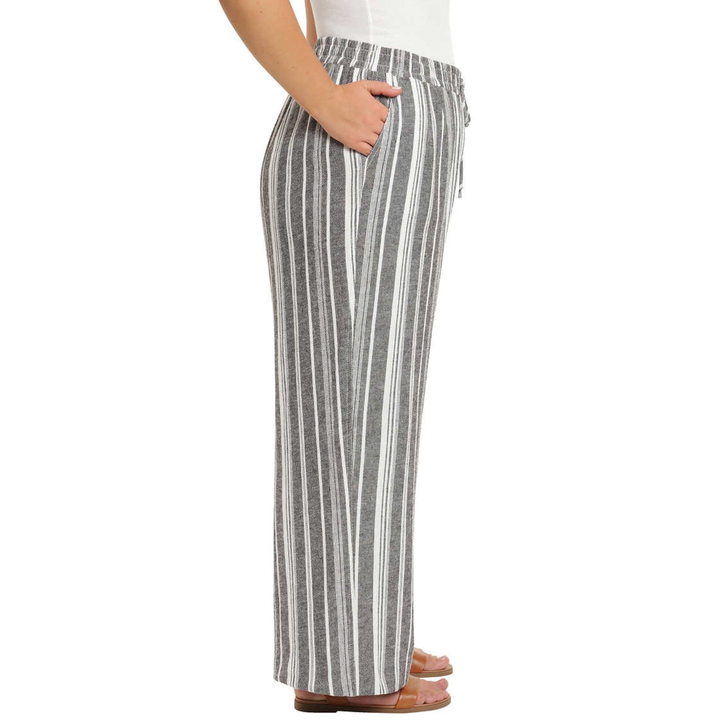 Briggs Women's Wide Leg Lightweight Linen Blend 2 Pockets Floral Pants