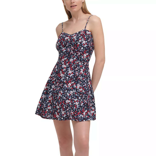 Calvin Klein Jeans Women's Floral Print Adjustable Strap Skater Mini Dress