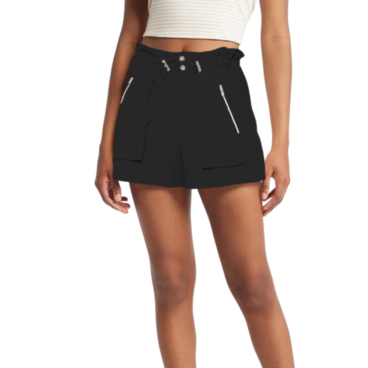 C&C California Women's High Rise Lightweight Stretch Woven Zip Pocket Bungee Shorts