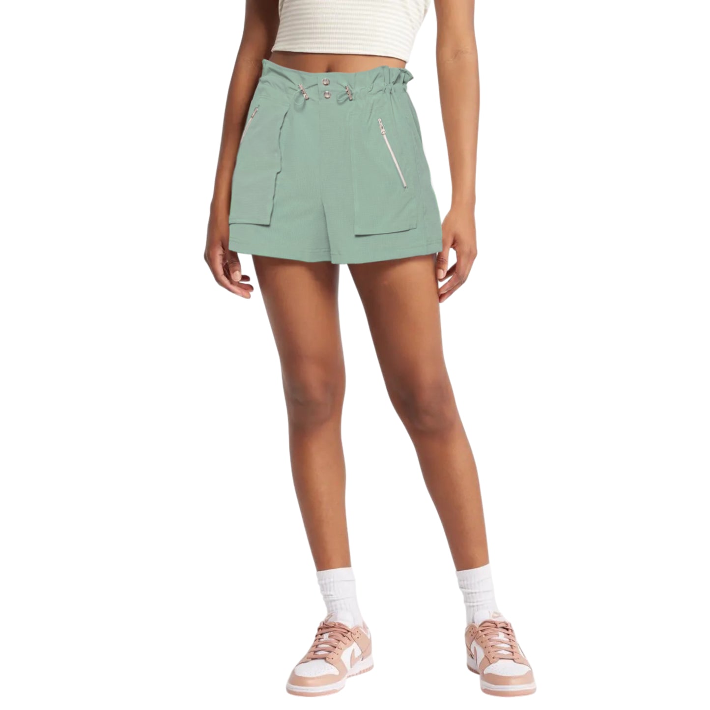 C&C California Women's High Rise Lightweight Stretch Woven Zip Pocket Bungee Shorts