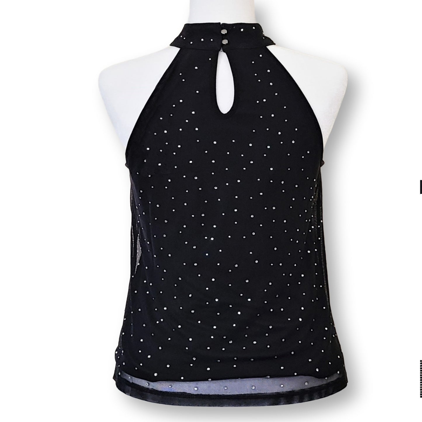 Cable & Gauge Women's Rhinestone Sheer Overlay Halter Top
