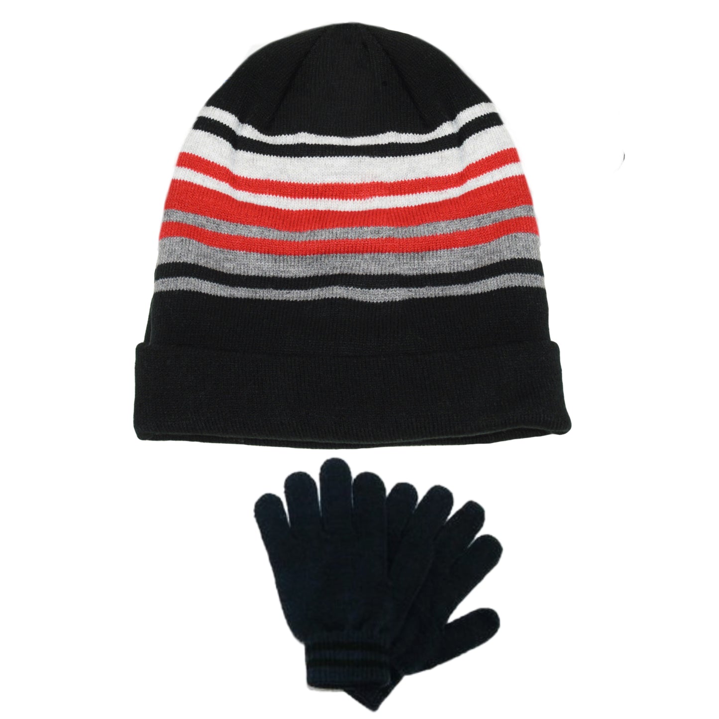 Capelli NY Big Boys 2-Pc Striped Fleece Lined Winter Hat and Gloves Set