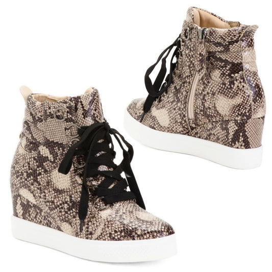 Catherine Malandrino Women's Snakeskin Embossed Ankle Booties Wedge Fashion Sneakers