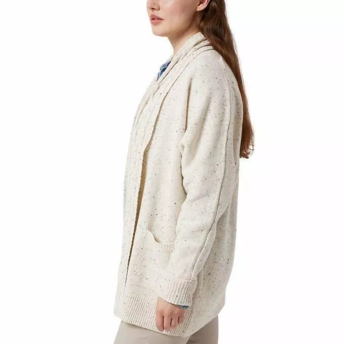 Chaps Women's Cotton Blend Cable Knit Shawl Collar Open Front Cardigan