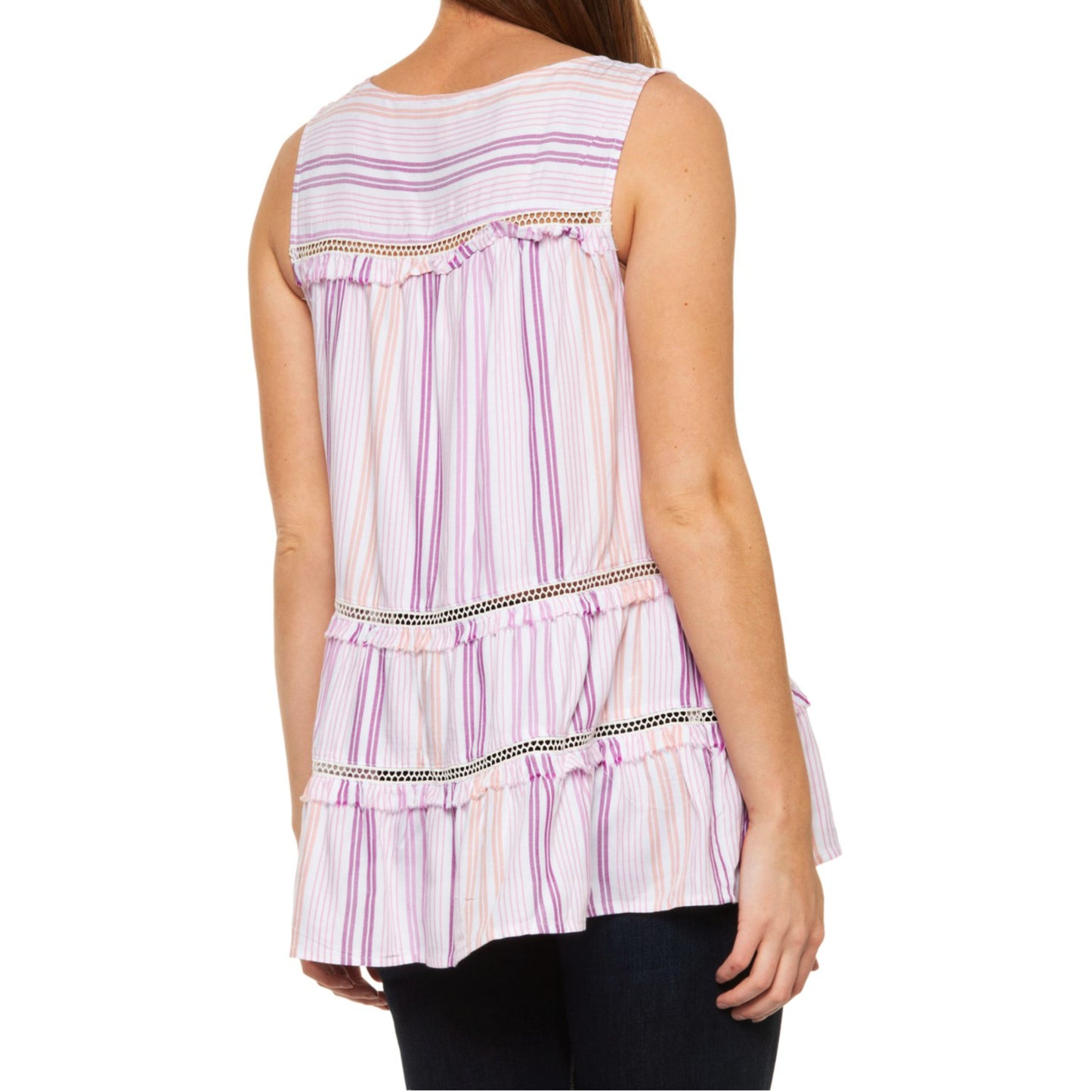Cupio Blush Women's Ruffle Hem Crochet Inserts Tank Tunic Top