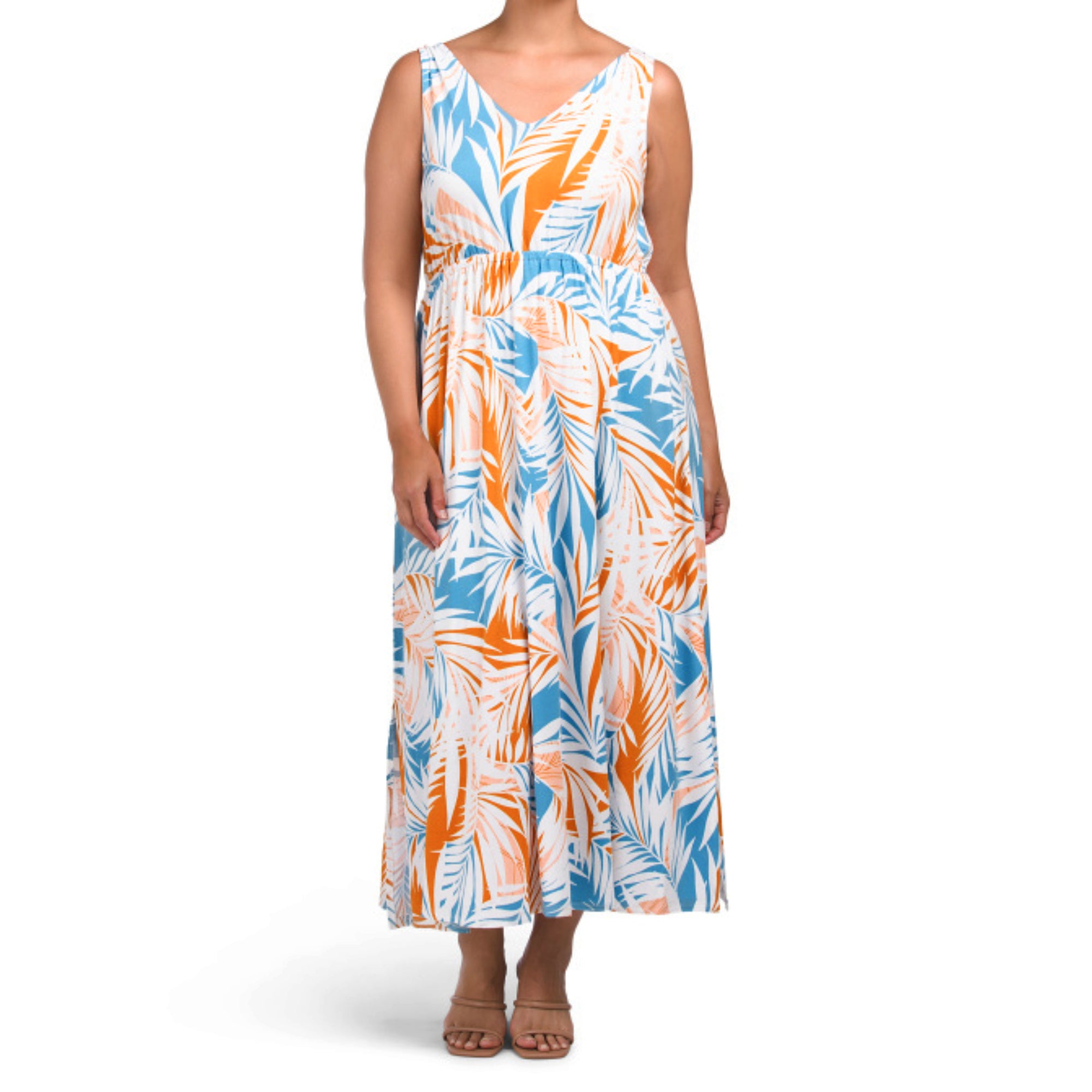 Cynthia Rowley Women's Plus Tropical Palm Print Sleeveless V-neck Maxi Letay Store Cynthia Rowley Women's Plus Tropical Palm Print Sleeveless V-neck Maxi Letay Store