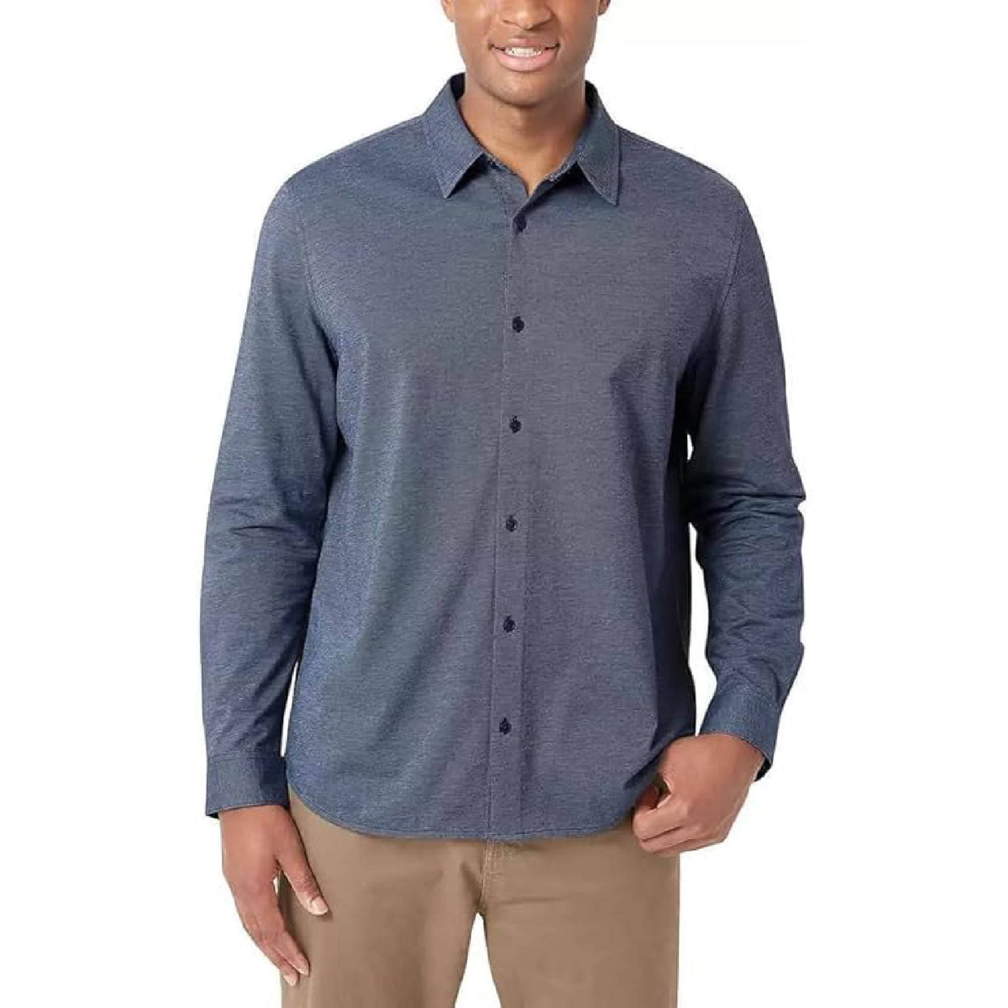 DKNY Men's Stretch Cotton Long Sleeve Sport Casual Button Down Shirt Blue / XXL