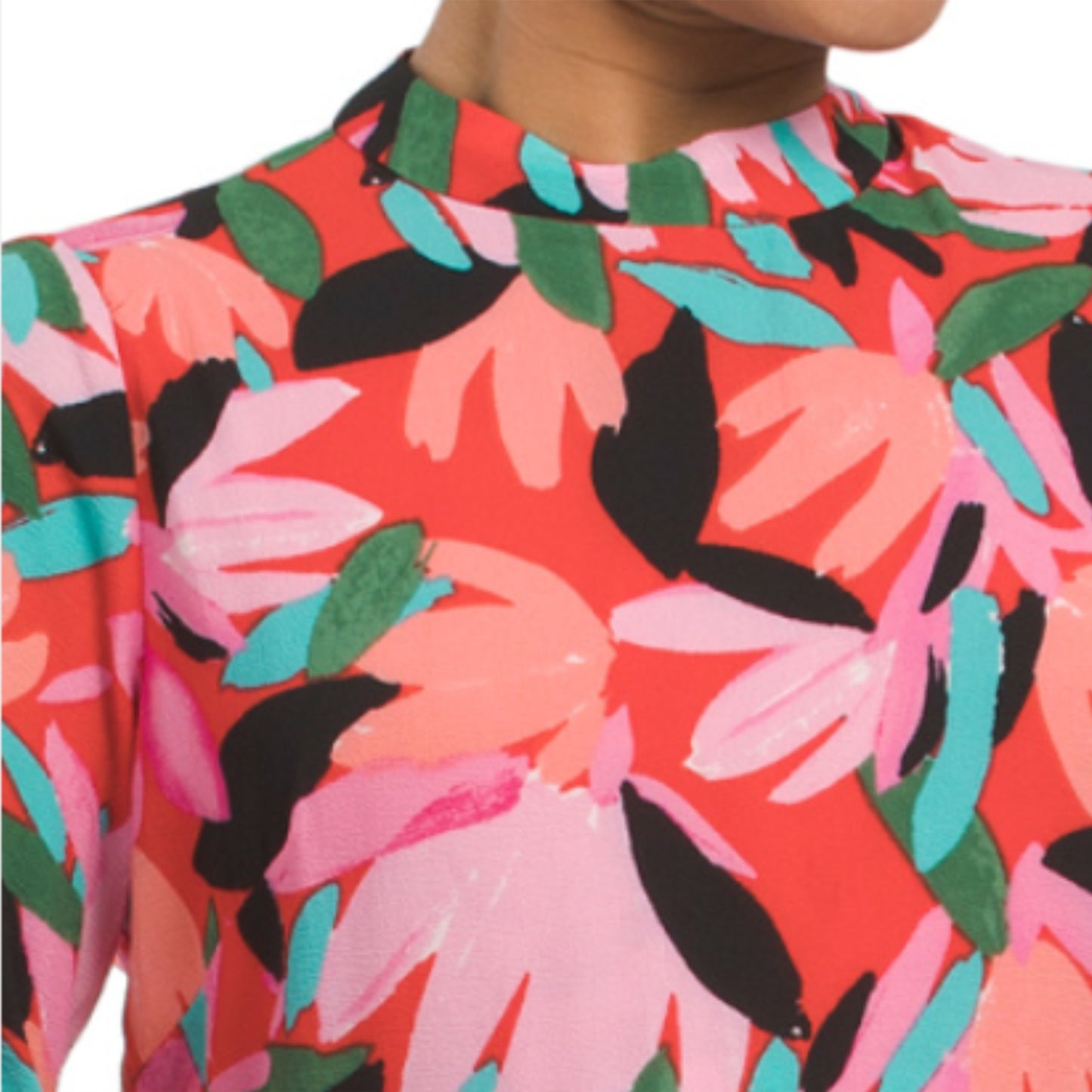 DONNA MORGAN Women's Mock Neck Long Sleeve Floral Print Shift Mini Dress