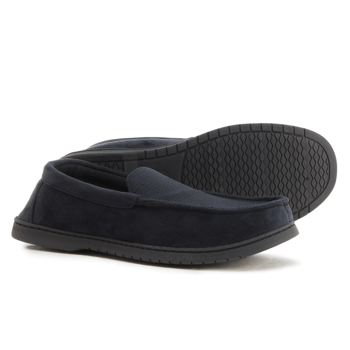 Dearfoams Men's Jason Perforated Microsuede Memory Foam Indoor Outdoor Moccasin Slippers